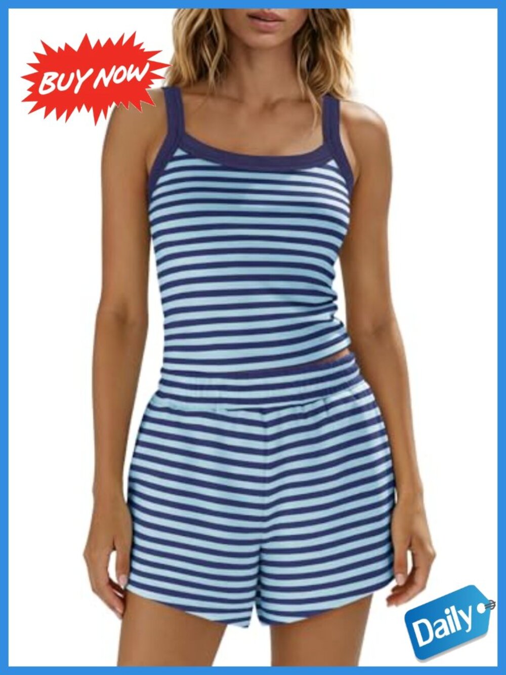 Striped Women Lounge Set 2 Piece Tank & Shorts Pajama Vacation Outfit
